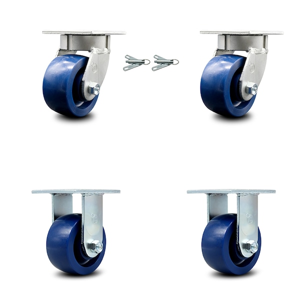 4 Inch Kingpinless Solid Poly Wheel Caster Swivel Locks 2 Rigid SCC, 2PK